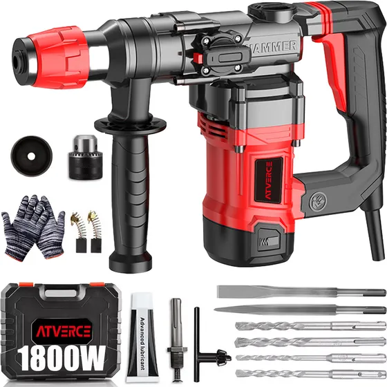 ATVERCE Rotomartillo Cincelador Perforador Sds Industrial 7j 1800w Color Rojo