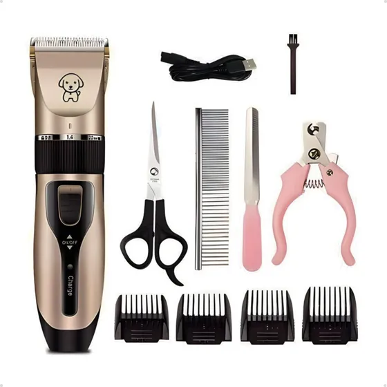 Kit Maquina Silenciosa Tosa Cachorro Gato Cão Grande Pequeno Cor Dourado 127/220v