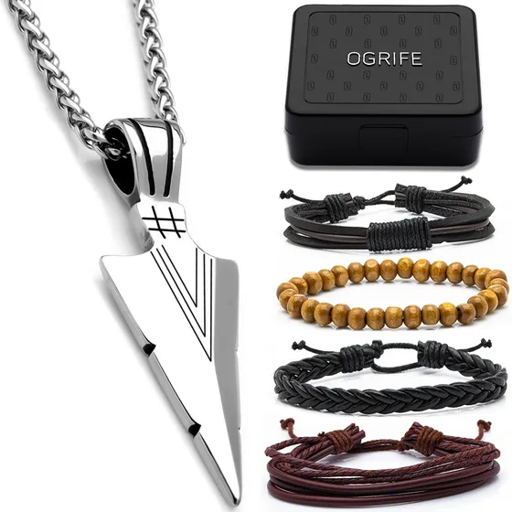 Corrente Pingente Flecha Aço Inox Prata J-1383 Kit Bracelete