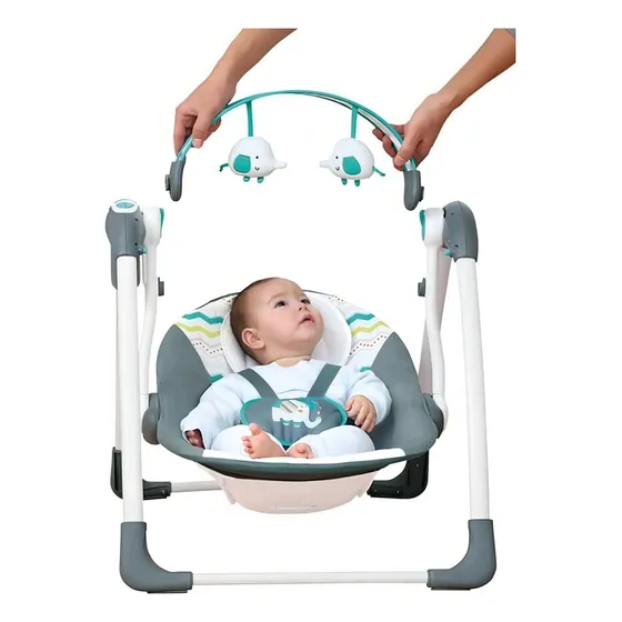 Mecedora Columpio Para Bebe Musical Automatica Infanti Color Verde Y Rosado Silla Mecedora Nido