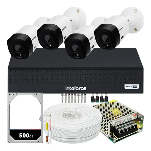 Kit Dvr Intelbras 4 Canais H.265 3 Câmeras Full Hd 30 Metros