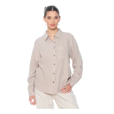 Blusa Wados Manga Larga Lino Lyocell Abotonada En Delantero