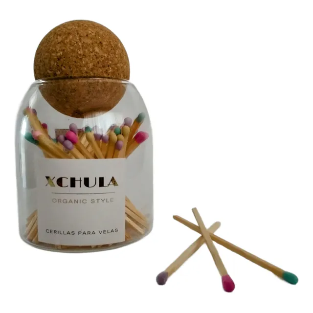 Jar De Vidrio Con 60 Cerillos Largos De 10 Cms. Y Lija