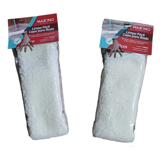 Kit 2 Pano De Chão Capa Rodo Ziper Lustra Brilho Pisos 40cm Cor Branco
