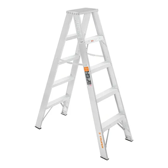 Escalera De Tijera Doble, Tipo Ll, 4 Escalones, Truper 10495 Color Gris