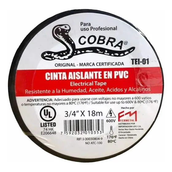 Teipe Eléctrico 3/4 Inches X 18m Cobra Original Fermetal