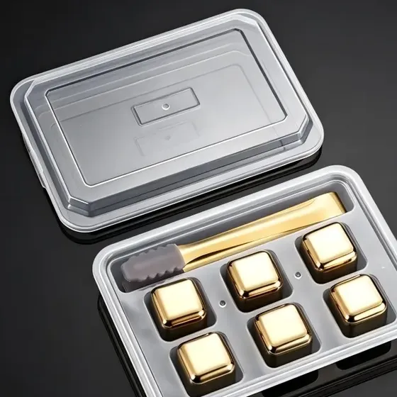Pedras Para Whisky Em Aço Inox Reutilizáveis Golden Six-piece Set