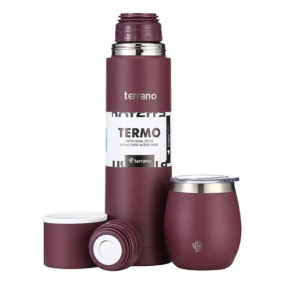 Set Matero Terrano Bala Uva Termo 750ml + Mate