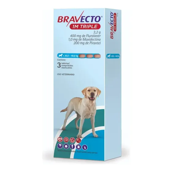 Bravecto Triple 20-40 Kg X3 Tabletas Agua | Cuotas sin interés