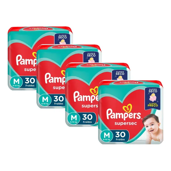 Kit 04 Fraldas Descartaveis  Infantis Supersec M 30 Pampers