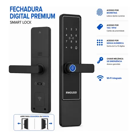 Fechadura Eletrônica Inteligente Digital Com Biometria Senha Preto