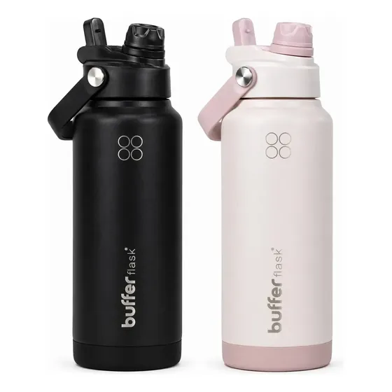 Termo Botella Agua Termica Acero Inoxidable Buffer Flask 1LT Tapa 2 en 1 Set de 2 - Black-Pink