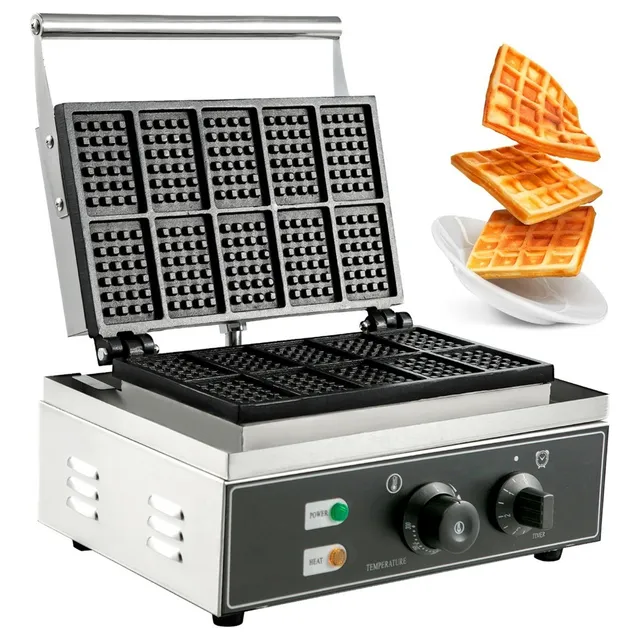 Vevor Maquina Waflera Waffles Gofres Industrial 10 Piezas Color Plateado