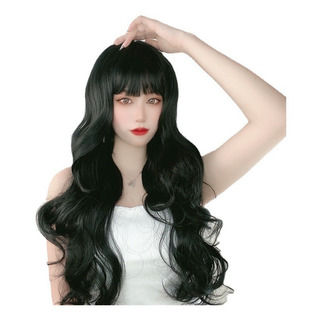 Peluca De Cabello Largo Rizado Natural Flequillo Recto Peluca De Cabello Largo Rizado Natural Flequillo Recto