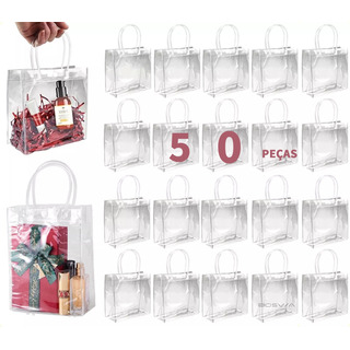 50 Sacolas De Presente Com Alça Transparente Para Festas 50 Sacolas De Presente Com Alça Transparente Para Festas