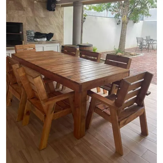 Mesa Larga Con Sillasmesa Barbacoa Quincho Jaírdin De Madera