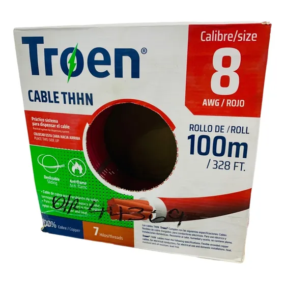 Cable Thhn 8 Rojo 100mts 100% Cobre Troen