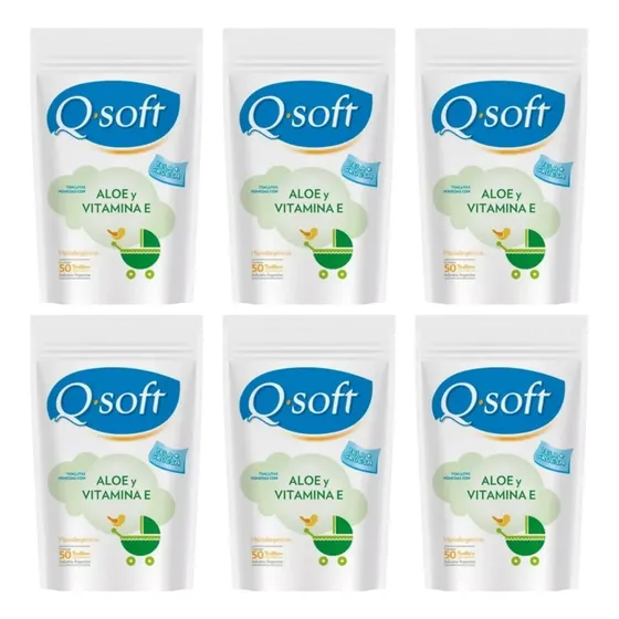 Toallitas Húmedas Q Soft Vitamina E + Aloe Vera 6 X 50 Unid