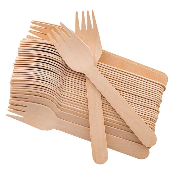 Pack 100 Tenedores Desechables Bambú Cubiertos Ecológico Color del mango Beige