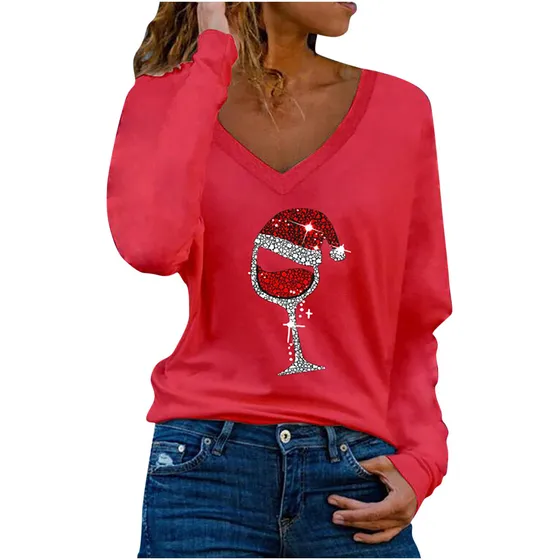 Camisa Manga Larga Cuello V Para Mujer Holgada Casual Copa