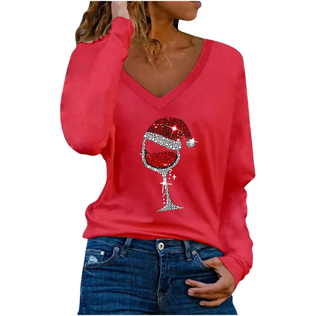 Camisa Manga Larga Cuello V Para Mujer Holgada Casual Copa