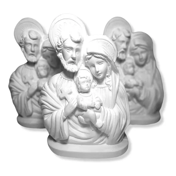 Kit 05 Imagem Sagrada Família Em Gesso Branco Cru De 20cm