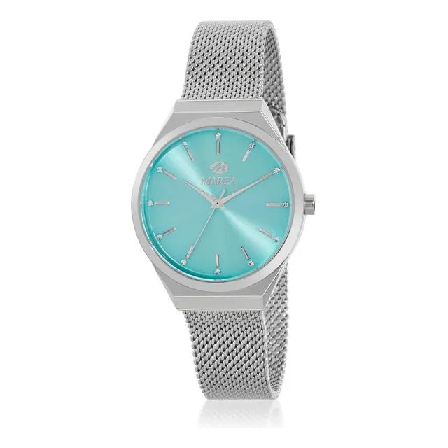 Reloj Pulsera Análogo Marea Watch B54247 Correa Plateado Bisel Plateado Fondo Turquesa