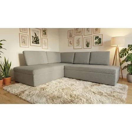Sillon Sala Esquinera En L 2 Piezas 5 Plazas Linato Armada Gris Oscuro Liso