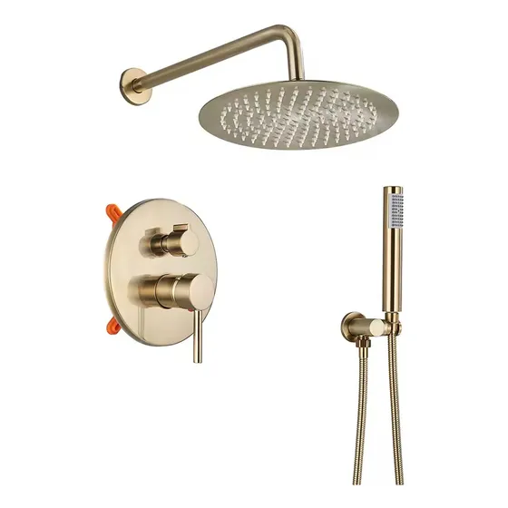 Set Regadera Oro Dorado De Pared Lujo Ducha De Mano Lluvia