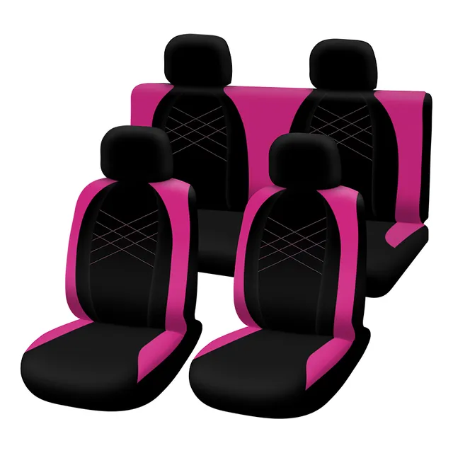 Cubre Asiento Negro Rosado Completo Poliester. 