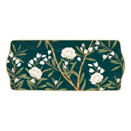 Plato De Porcelana Para Servir Diseño Flores Easy Life Color Verde Oscuro