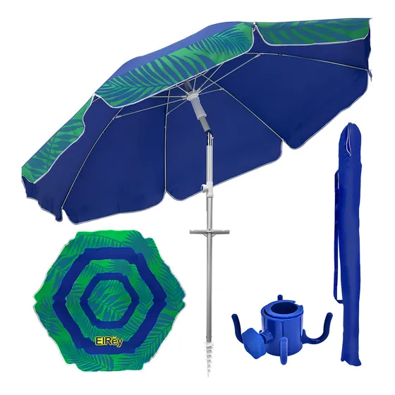 Sombrilla Playa Jardin Uv50 1.8m Ancla+gancho+ Funda El Rey Color Palmeras