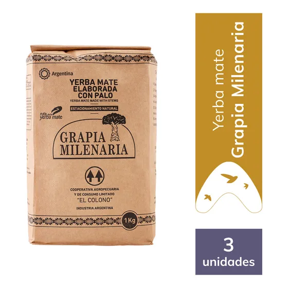 Pack X 3 Yerba Mate Estac. Natural Grapia Milenaria