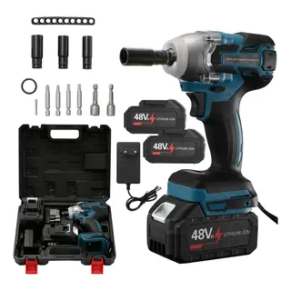 Kit Chave Impacto 48v Sem Fio Alto Torque Duas Baterias