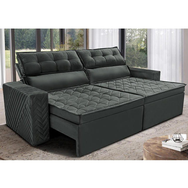 Sofá Retrátil E Reclinável 2,00m Cama Inbox Charm Velusoft Cinza Sofá Retrátil E Reclinável 2,00m Cama Inbox Charm Velusoft Cinza