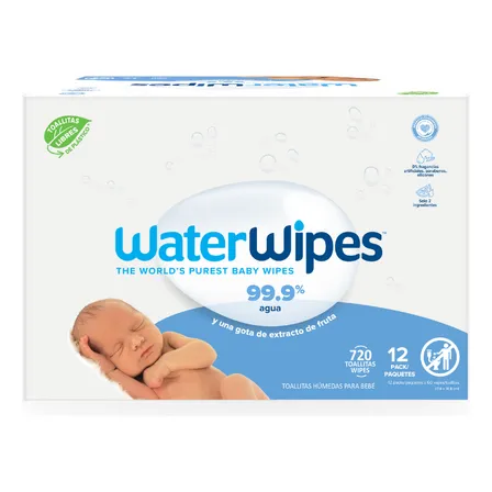 Toallitas Húmedas WaterWipes 99,9% Agua Caja 12x60uns | Recién Nacido y Piel Sensible