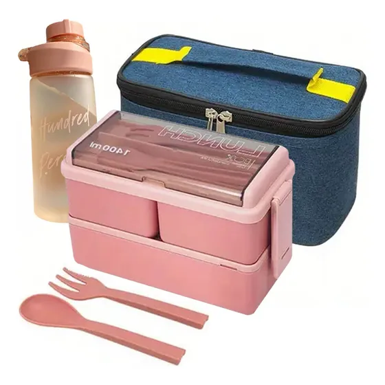 Set De Lunchera Vianda 2pisos Tupper+ Botella 600ml El Rey