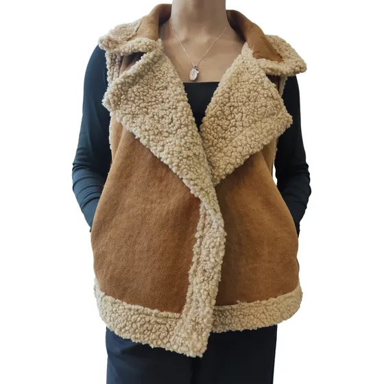 Chaleco Gamuza Sin Mangas Corderito Reversible Con Bolsillos