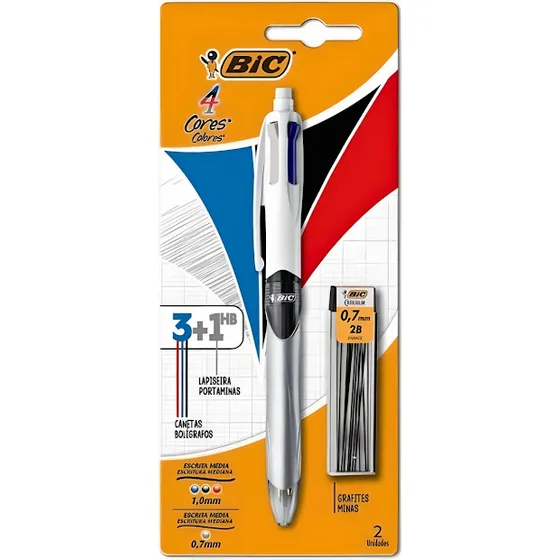 Caneta Esferográfica 3 Cores 1 Lapiseira + Grafite 0.7mm Bic Cor Da Tinta 4 Cores Cor Do Exterior Cinza