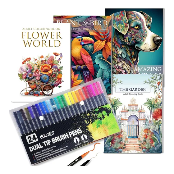 Set 4 Libros Para Colorear Y Rotuladores,mándala De Animales
