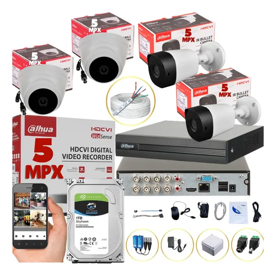 Kit Cctv 5 Megapíxeles Dahua Dvr 8 Ch + 4 Cámaras