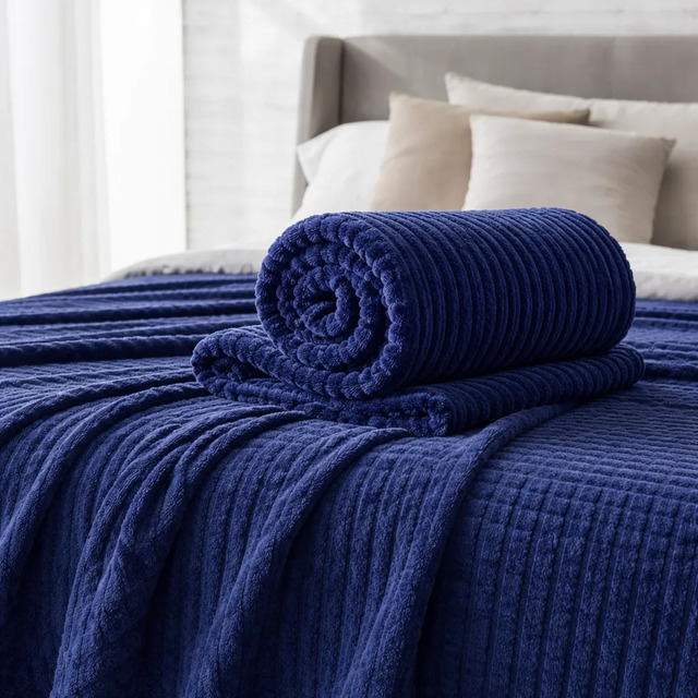 Cobertor Manta Casal Aveludada Canelada Super Macia Luxo Canelada 750 G Azul