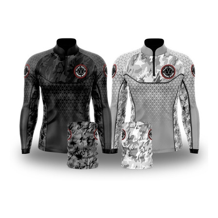 Kit 2 Camisa De Pesca Black E White + Bandana Proteção Uv50 Kit 2 Camisa De Pesca Black E White + Bandana Proteção Uv50