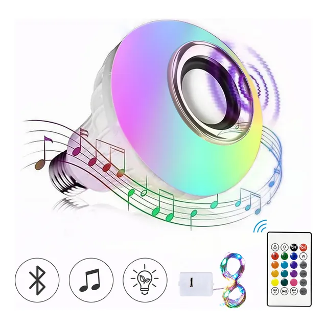 Naiwant Foco Bocina Bluetooth 12w Rgb Bombilla Led Inteligente Luz Blanca Cadena De Luces De Colores De 2 M Para Bricolaje, Fiestas Y Decoración Del Cuarto Hogar Luz Foco Bocina