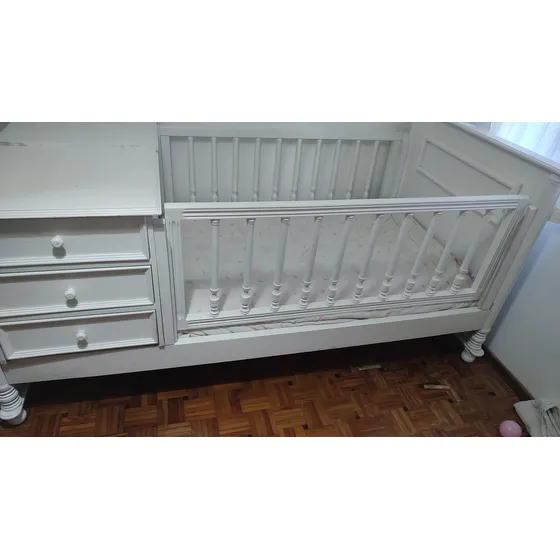 Cama Funcional Blanca Con Carrito