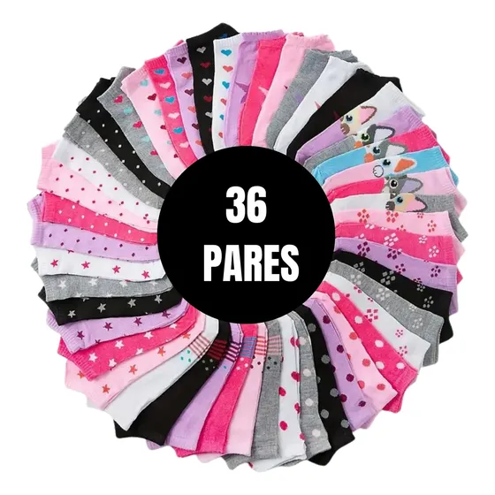 Kit 36 Pares Meia Soquete Cano Curto Feminino Atacado Cores