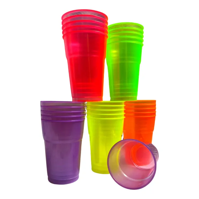 100 Copos Descartável Neon Festa Balada 300ml Sortido Brilho