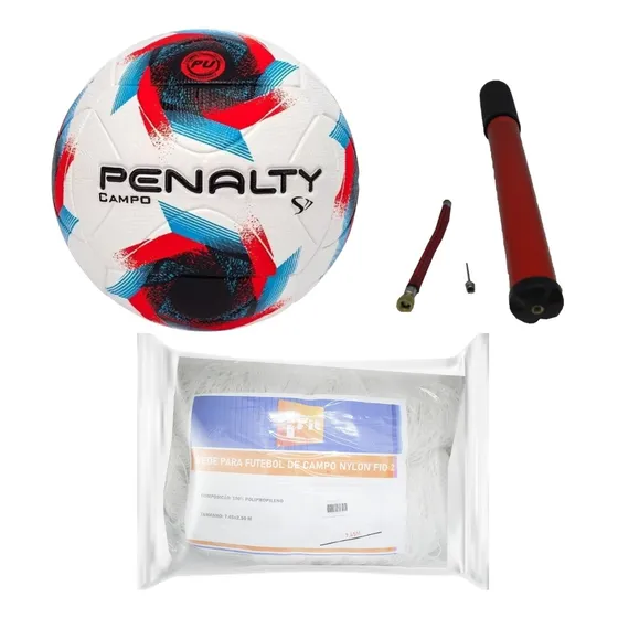 Bola Futebol Campo Oficial Penalty+bomba+rede 7,45m Fio 2