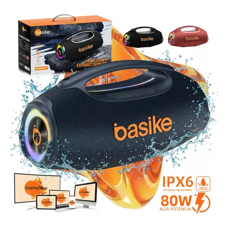 Basike Caixa de Som Boombox 80W 8000Mah 10hrs Portátil Bluetooth 5.3 Sem fio IPX6 À Prova D'água Com Luz RGB Hifi TWS Bass Forte Áudio de Alta Qualidade Para Samba Funk Baile Carioca HipHop Forró Axé