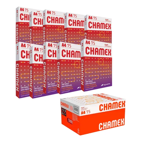 Caixa 10 Pacotes Resmas Papel A4 Sulfite Chamex 5000 Folhas